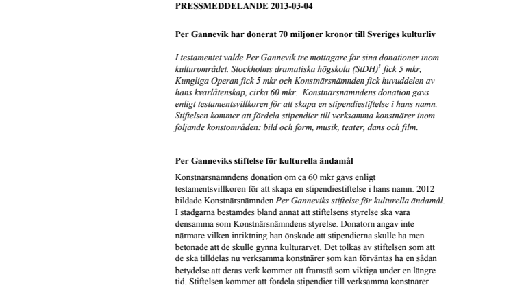 Per Gannevik har donerat 70 miljoner kronor till Sveriges kulturliv  