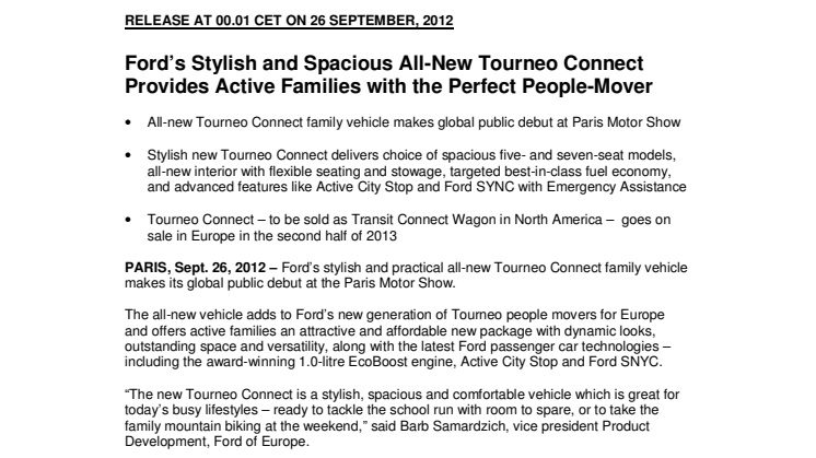 Ford’s Stylish and Spacious All-New Tourneo Connect Provides Active Families with the Perfect People-Mover