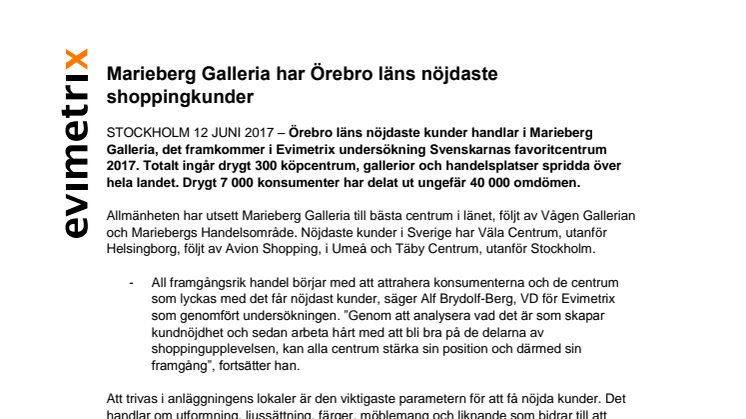 Marieberg Galleria har Örebro läns nöjdaste shoppingkunder