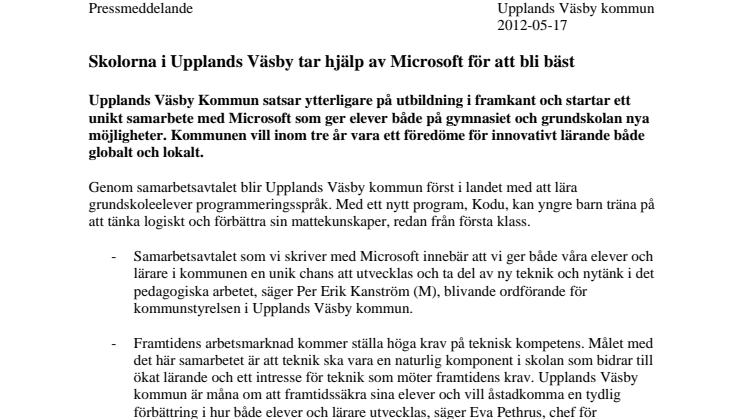 Skolorna i Upplands Väsby tar hjälp av Microsoft för att bli bäst