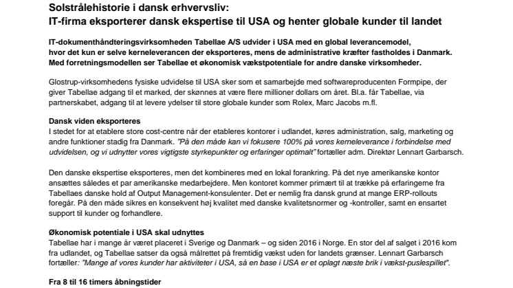 ERP systemer: Knowhow eksport til USA fra danske Tabellae A/S