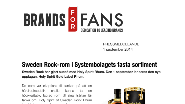 Sweden Rock-rom i Systembolagets fasta sortiment