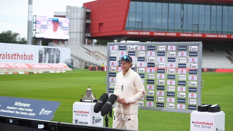 England Test captain Joe Root speaking to media after a 2-1 Test series victory over West Indies (Getty Images)