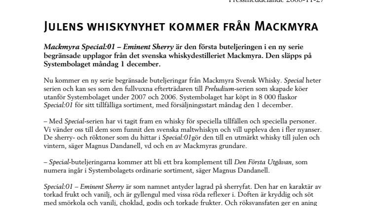 Julens whiskynyhet kommer från Mackmyra
