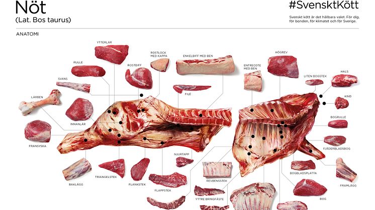 Tomahawk och entrecôtekappa på nöt är några av de nya detaljerna som vi kan lägga på grillen i sommar och som nu finns på Svenskt Kötts styckningsschema.