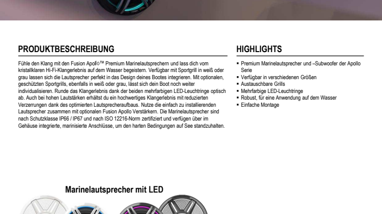 Datenblatt Garmin Fusion Apollo-Serie