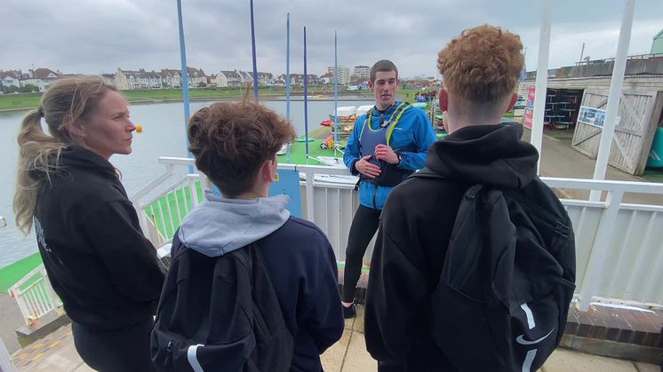 Double Olympic gold medallist Sarah Ayton takes youngsters sailing at Hove Lagoon