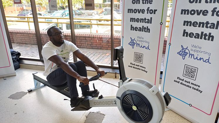 Thameslink colleague, Marc Asamoah, takes his turn on the rowing machine