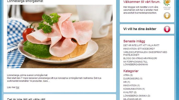 Atria lanserar blogg på forum.atria.se