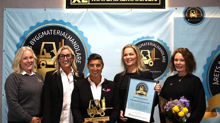 Från vänster, Annelie Ingemarson (Mestergruppen), Helene Ebelvod (XL-BYGG JBM), Linda Carlsson (XL-BYGG MaterialMännen), Ulrika Veid (XL-BYGG Åkersberga) och Linda Nyberg (XL-BYGG Nybergs Ed)