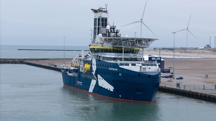 The IWS Skywalker is the latest Kongsberg Maritime vessel design. The state-of-the art windfarm commissioning service operation vessel (CSOV) will soon start operations in the North Sea.