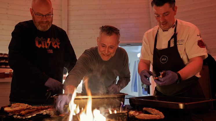 Chef Michel Roux cooking during a trip to Norway