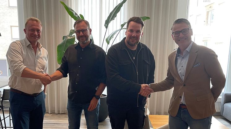 Från vänster: Jonas Kihlberg Managing Director VINCI Energies Sweden West , Claes Turesson Avdelningschef Elteknik, Erik Claesson Avdelningschef Mekanik/Bultsvets, Joachim Lindholm CFO VINCI Energies Sweden West