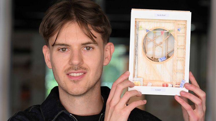 Liam Philpot is pictured in the Architecture studios at Northumbria University with some of his design work.