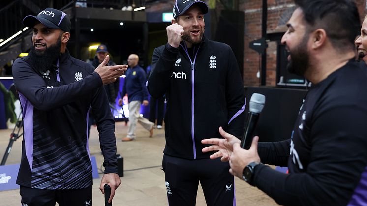 Dawid Malan, Adil Rashid and Aatif Nawaz at the tape ball showcase in Birmingham
