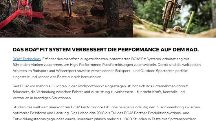 Das BOA® Fit System verbessert die Performance von Radschuhen