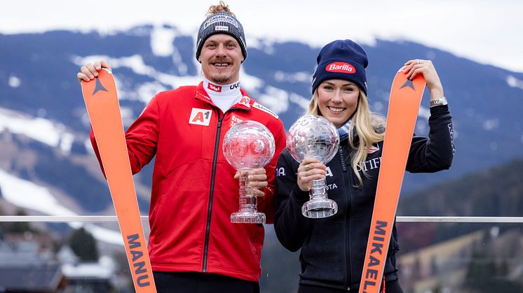 Chrystal globes in Slalom for Mikalea Shiffrin and Manuel Feller
