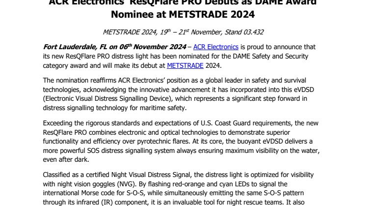 ACR Electronics’ ResQFlare PRO Debuts as DAME Award Nominee at METSTRADE 2024.pdf