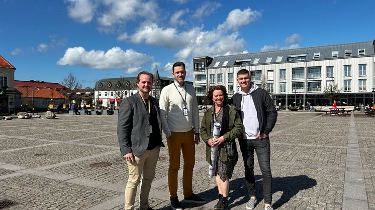 Delar av projektgruppen för Kungsbacka torg. Från vänster: David Dagemark, Adam Hagsjö, Lis Hellström och Markus Nyberg