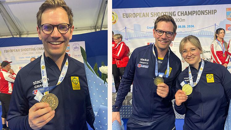 Svenskt medaljregn skytte-EM I Osijek. Först brons till Karl Olsson i standardgevär, sedan ordnade han och Elin Åhlin ett nytt mixedguld - denna gång i ställningar. 