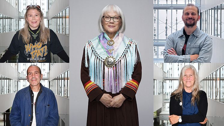 De fem konstnärerna från vänster till höger: Amanda Hellsten, Nacho Tatjer, Britta Marakatt-Labba, Olof Inger och Marja-Leena Sillanpää.