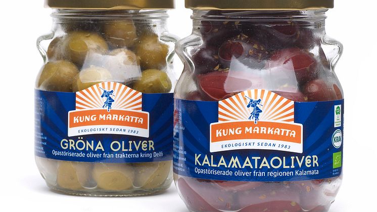 Kung Markatta lanserar ekologiska, opastöriserade Kalamata- och Amfissaoliver 