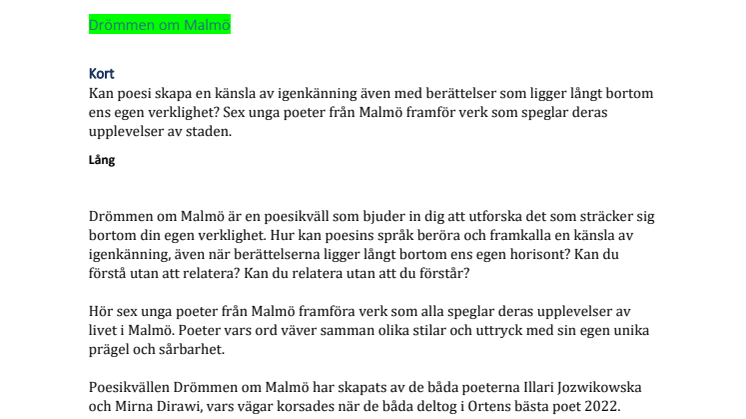 Malmö Sommarscens program - 2024