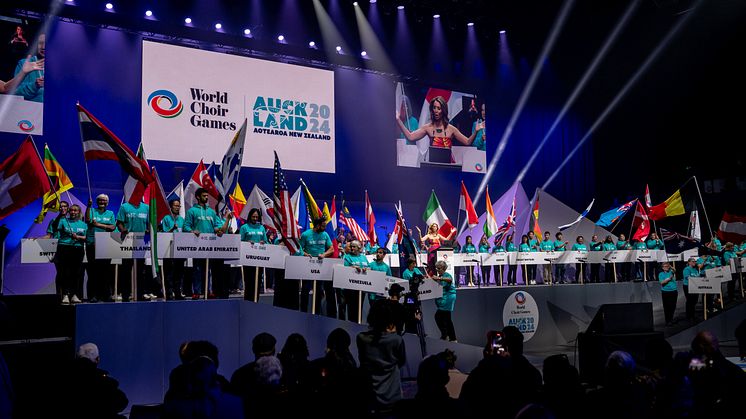 Öppningsceremonin vid Word Choir Games 2024 i Auckland på Nya Zeeland.