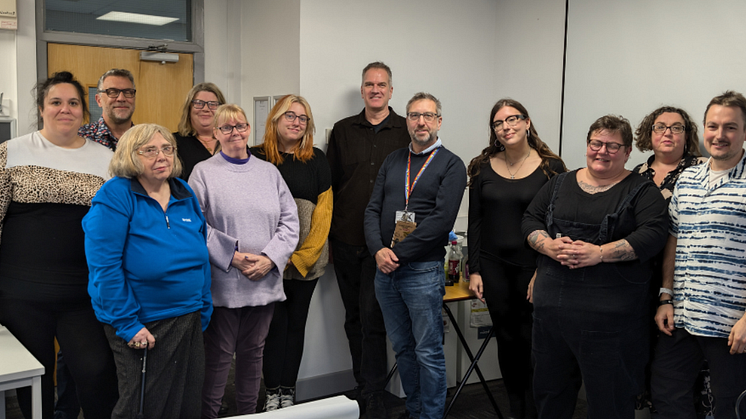 Members of the Lived Experience Academy project team are pictured with students from the Certificate in Public Involvement and Co-Production programme at Northumbria University.