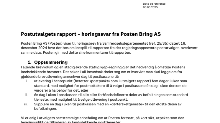 Postutvalgets rapport - høringssvar fra Posten Bring AS.pdf