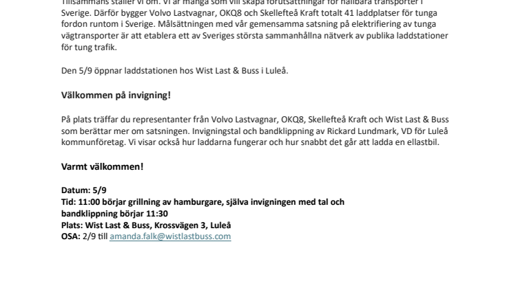 Pressinbjudan laddstation Luleå