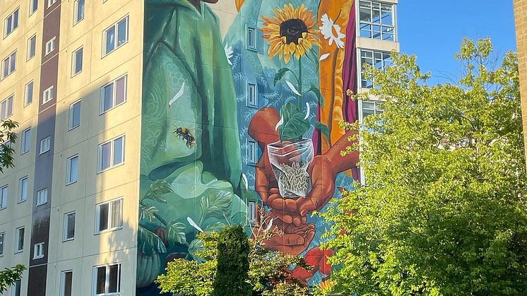 Bostadshus i Malmö med muralmålning