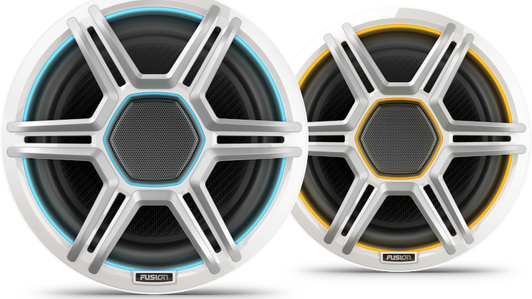 FusionApolloSpeakers_8.8inch_SportsWhite_Front_Blue_Orange_Group.png