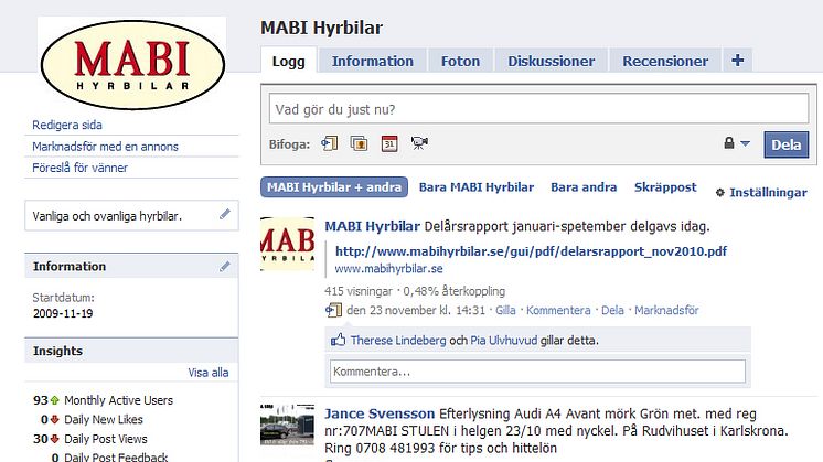 MABI hyrbilar på Facebook