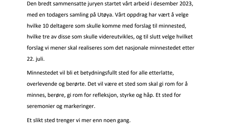 Minnestedet etter 22. juli: Juyens tale ved offentliggjørin 8 april