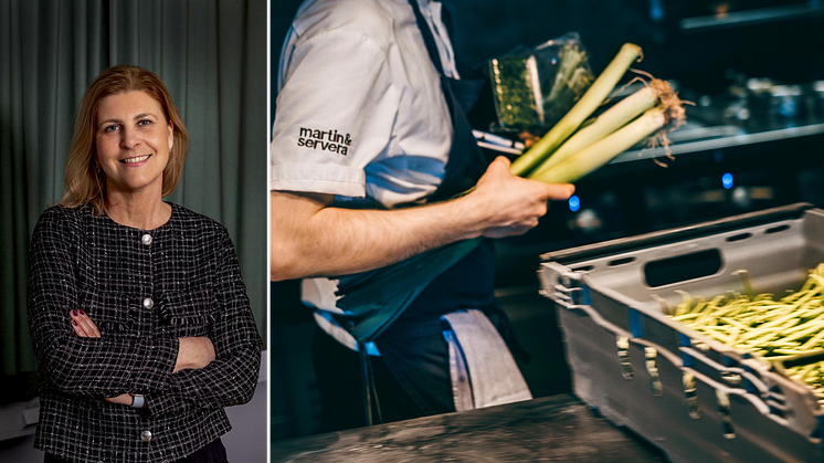 Bild Nina Wahlgren Gill monterad med bild från restaurangkök (fotograf Magnus Fond)