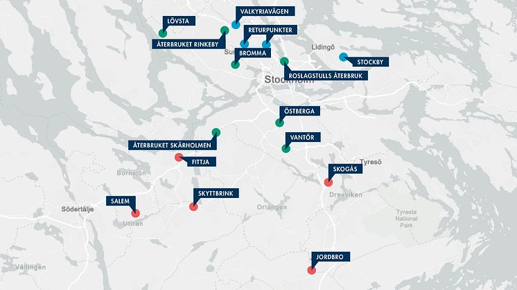 Från 2025 kan alla som är folkbokförda i Stockholms kommun välja mellan 22 återvinningscentraler och återbruk