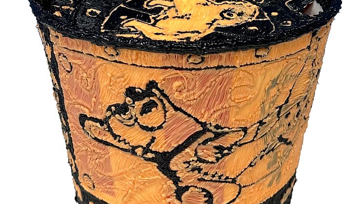 Mircea MODREANU, Contemporary Pottery I (side view), melted plastic on recycled food box, 2023.jpg