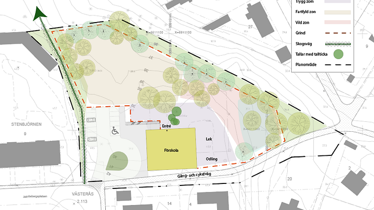 Illustrationskarta över Jakobsbergsplatsen med planområdet inritat.