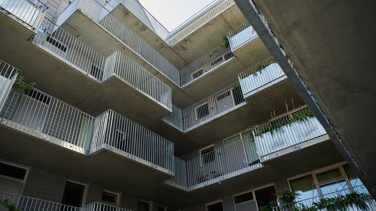 Loftgångar ut mot innergård, Det Goda Vattnet, Lund