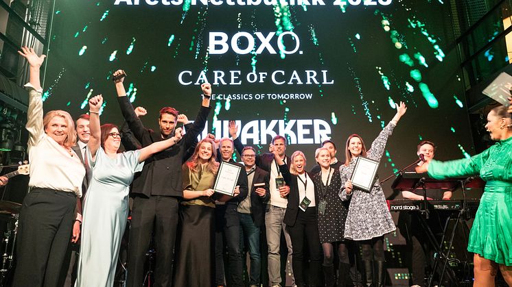 VINNERNE: Boxo, Care of Carl og Bli Vakker stakk av med prisen som "årets nettbutikk" i de tre kategoriene som ble delt ut under Netthandelsprisene. Foto: Posten Bring