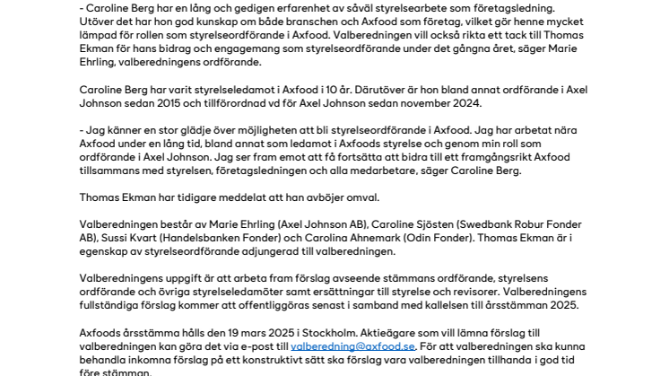 Valberedningen föreslår Caroline Berg till ny styrelseordförande i Axfood.pdf