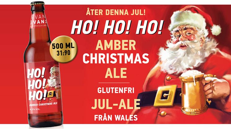 Populära Ho!Ho!Ho! är tillbaka denna jul! Amber Christmas Ale från Wales passar till all den goda julmaten – och är dessutom glutenfritt!