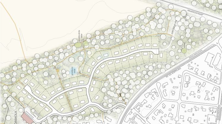 Illustrationsplan över Dp 1962, Hökåsen. Skiss: Topia landskapsarkitekter