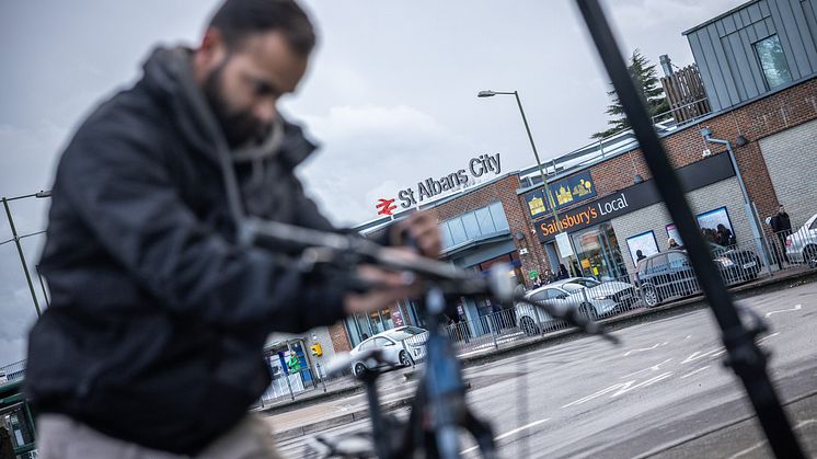 Mechanic Ethan Masih servicing a bike