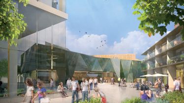 Nya mötesplatser och bostäder i vinnande förslaget i Huddinge Centrums arkitekttävling Paradiset