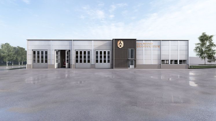 Såhär kommer den nya brandstationen i Holmsund att se ut. Illustration LINK arkitektur. 