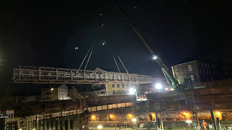 Engineers putting in a temporary footbridge at Agar Grove in Camden, Network Rail.jpg