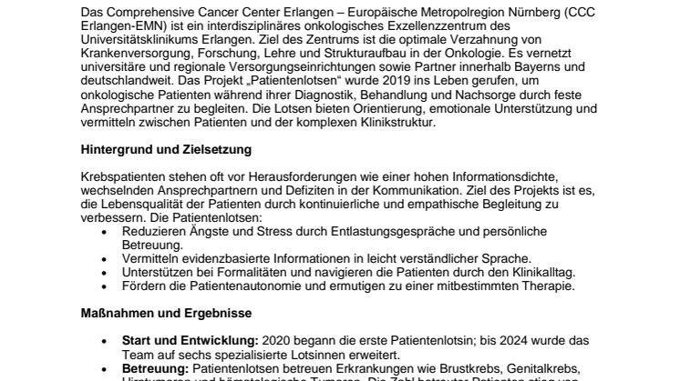 Erster Preis: Patientenlotsen am Comprehensive Cancer Center Erlangen (CCC Erlangen-EMN) – Europäische Metropolregion Nürnberg