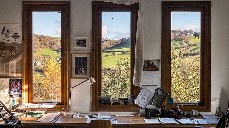 Utsikten från Baldwin & Guggibergs ateljéstudio i Hares Green Norton, Presteigne, Wales